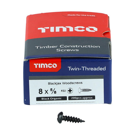 200 x TIMCO Twin-Threaded Round Head Black Woodscrews - 8 x 5/8