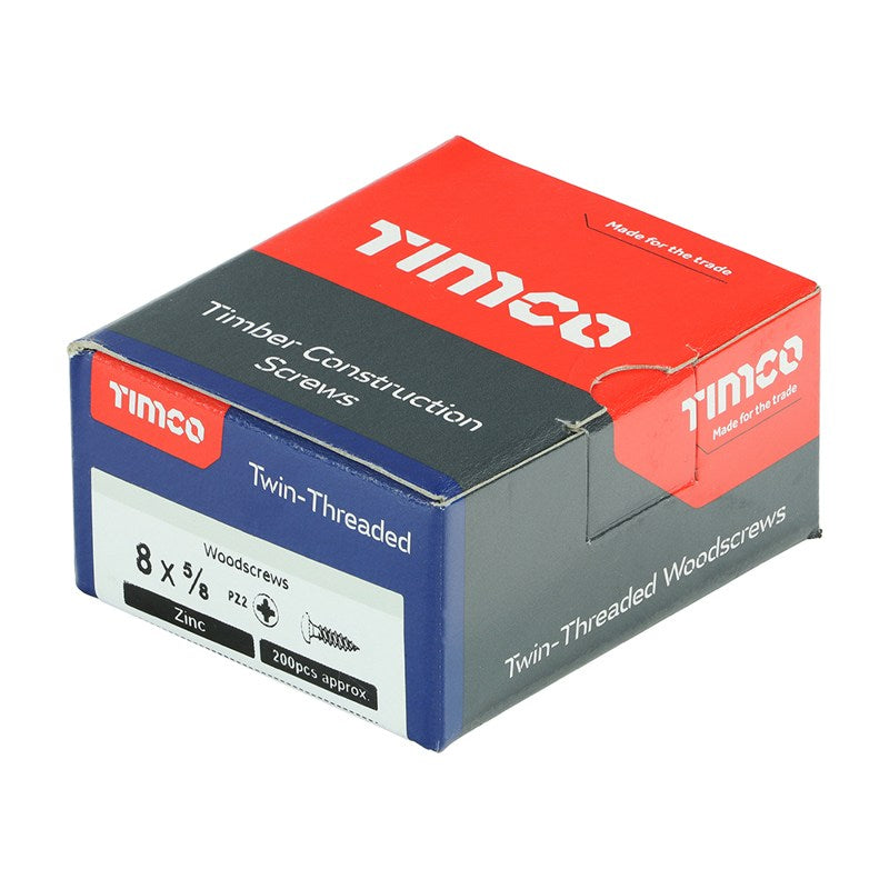 200 x TIMCO Twin-Threaded Round Head Silver Woodscrews - 8 x 5/8