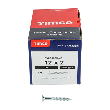 200 x TIMCO Twin-Threaded Countersunk Silver Woodscrews - 12 x 2