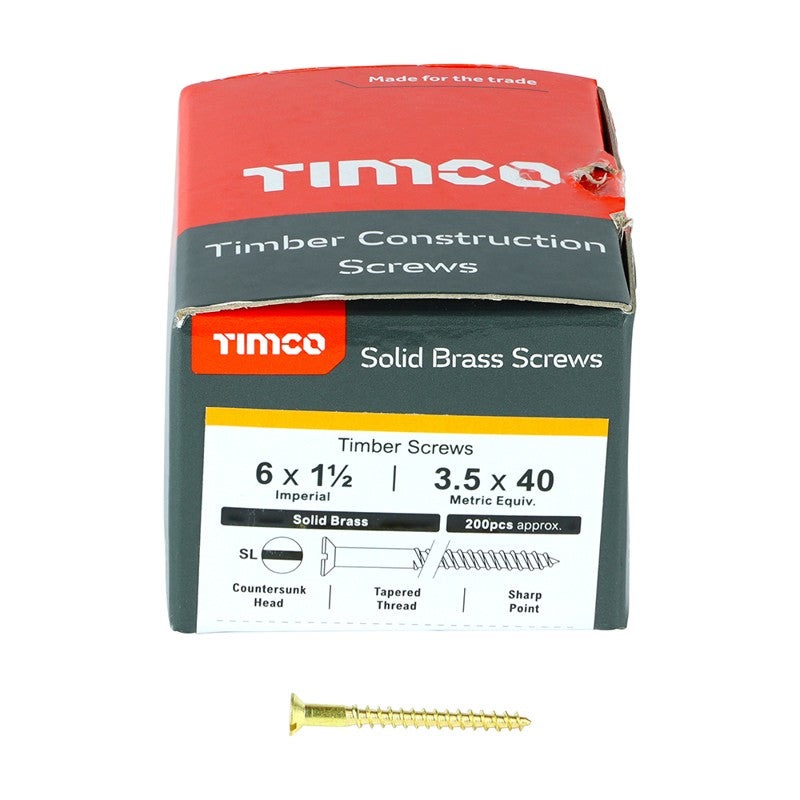 200 x TIMCO Solid Brass Countersunk Woodscrews - 6 x 1 1/2