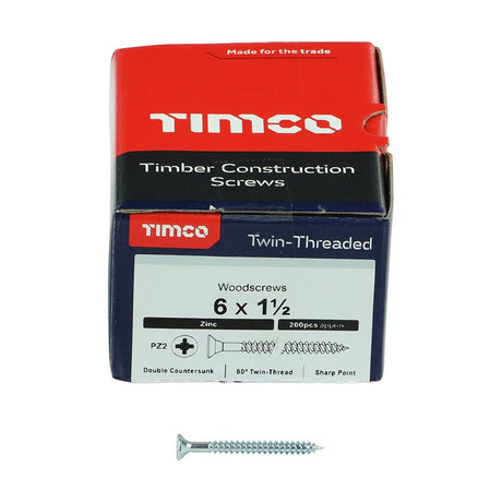 200 x TIMCO Twin-Threaded Countersunk Silver Woodscrews - 6 x 1 1/2