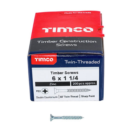 200 x TIMCO Twin-Threaded Countersunk Silver Woodscrews - 6 x 1 1/4