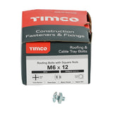 200 x TIMCO Roofing Bolts & Square Nuts Silver - M6 x 12