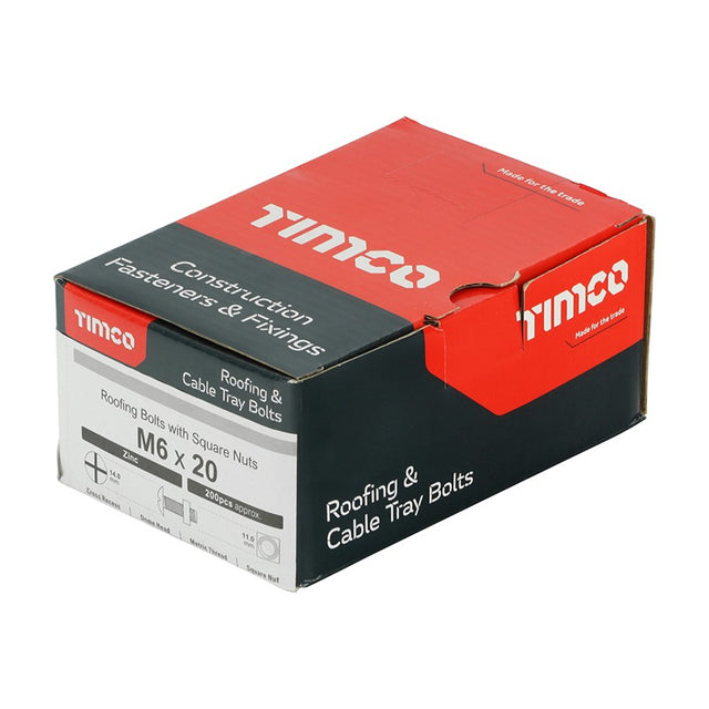 200 x TIMCO Roofing Bolts & Square Nuts Silver - M6 x 20