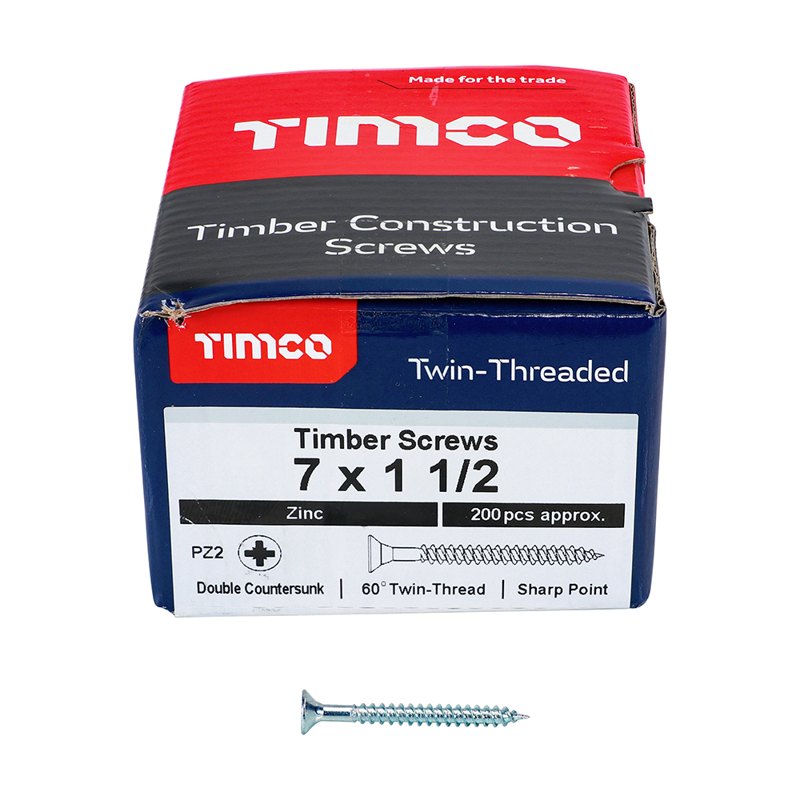 200 x TIMCO Twin-Threaded Countersunk Silver Woodscrews - 7 x 1 1/2