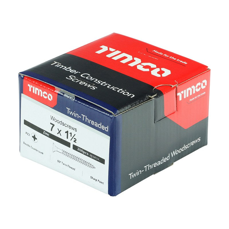 200 x TIMCO Twin-Threaded Countersunk Silver Woodscrews - 7 x 1 1/2