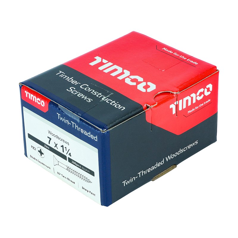 200 x TIMCO Twin-Threaded Countersunk Silver Woodscrews - 7 x 1 1/4