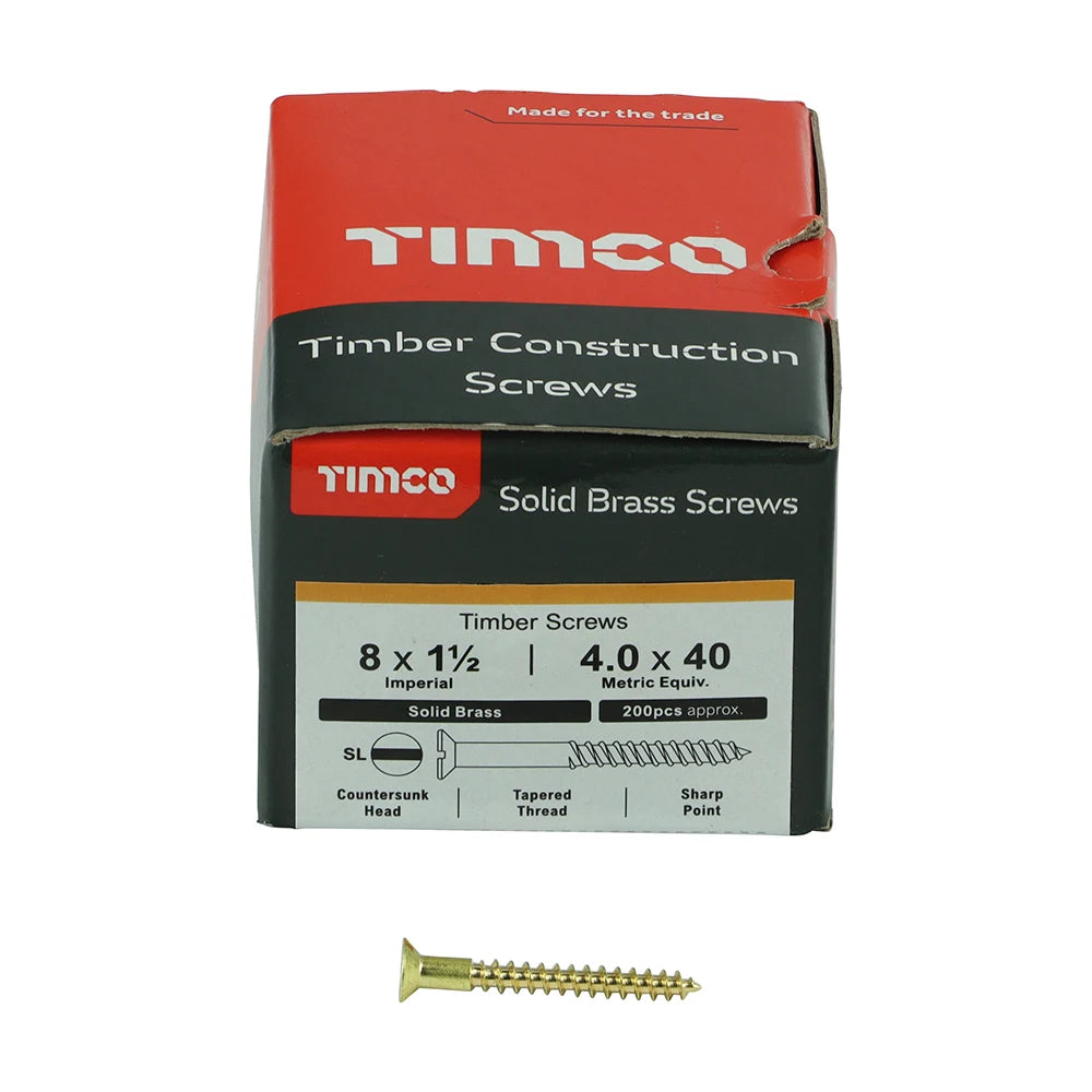 200 x TIMCO Solid Brass Countersunk Woodscrews - 8 x 1 1/2