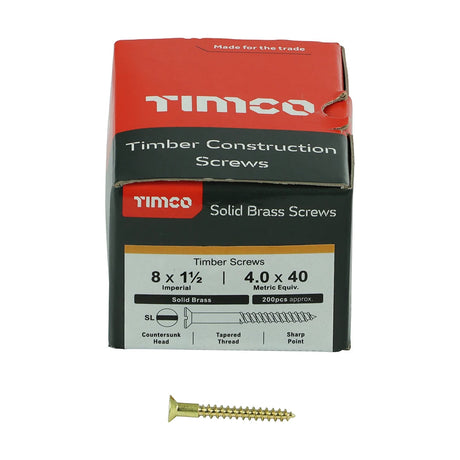 200 x TIMCO Solid Brass Countersunk Woodscrews - 8 x 1 1/2