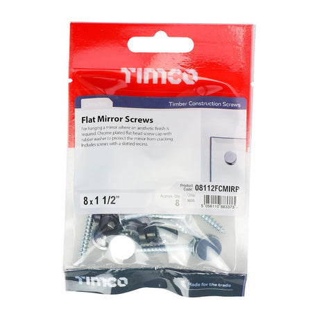 8 x TIMCO Mirror Screws Flat Head Chrome - 8 x 1 1/2