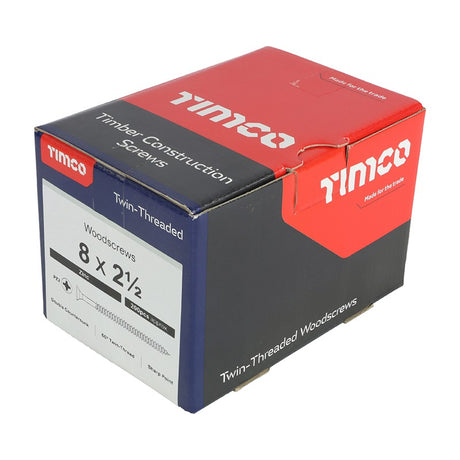 200 x TIMCO Twin-Threaded Countersunk Silver Woodscrews - 8 x 2 1/2