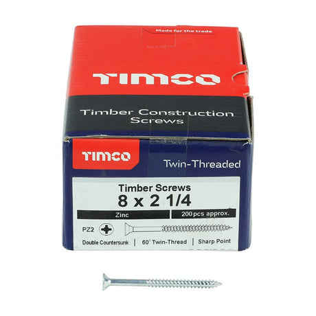 200 x TIMCO Twin-Threaded Countersunk Silver Woodscrews - 8 x 2 1/4