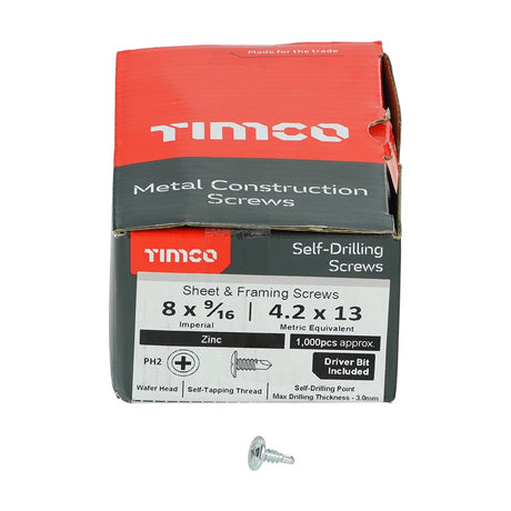 1000 x TIMCO Self-Drilling Wafer Head Silver Screws - 8 x 9/16