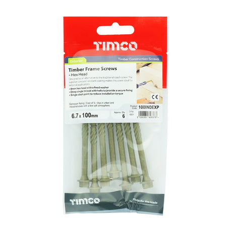 6 x TIMCO Timber Screws Hex Flange Head Exterior Green - 6.7 x 100