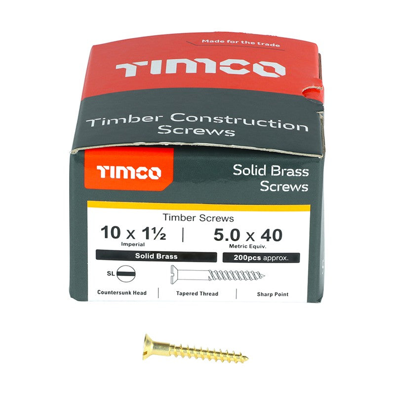 200 x TIMCO Solid Brass Countersunk Woodscrews - 10 x 1 1/2