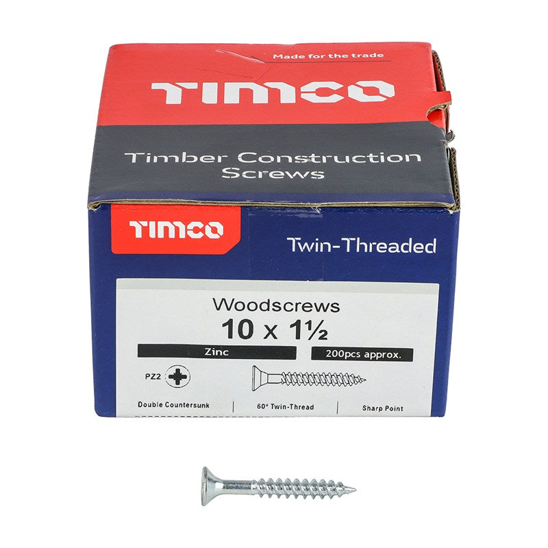 200 x TIMCO Twin-Threaded Countersunk Silver Woodscrews - 10 x 1 1/2