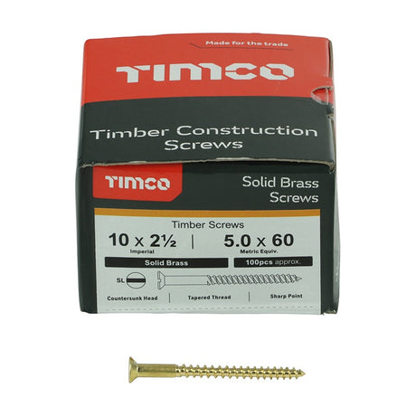 100 x TIMCO Solid Brass Countersunk Woodscrews - 10 x 2 1/2