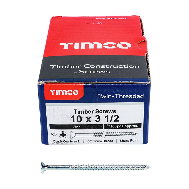 100 x TIMCO Twin-Threaded Countersunk Silver Woodscrews - 10 x 3 1/2