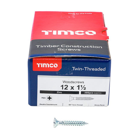 200 x TIMCO Twin-Threaded Countersunk Silver Woodscrews - 12 x 1 1/2