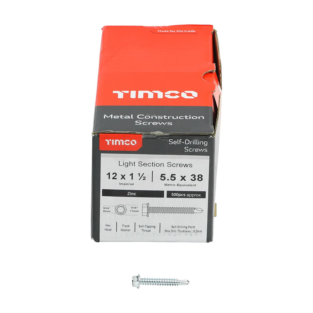 500 x TIMCO Self-Drilling Light Section Silver Screws - 12 x 1 1/2