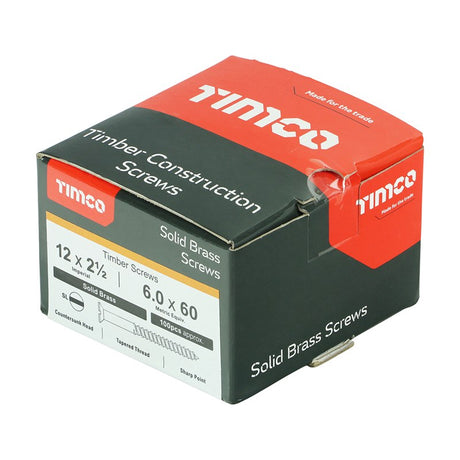 100 x TIMCO Solid Brass Countersunk Woodscrews - 12 x 2 1/2