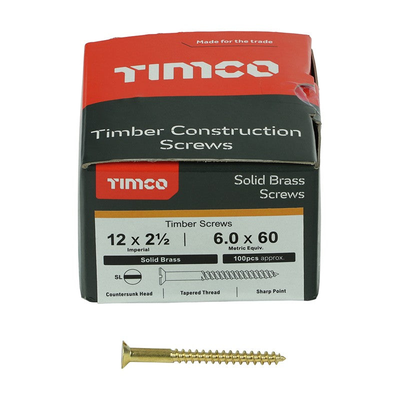 100 x TIMCO Solid Brass Countersunk Woodscrews - 12 x 2 1/2