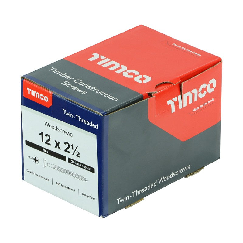 200 x TIMCO Twin-Threaded Countersunk Silver Woodscrews - 12 x 2 1/2