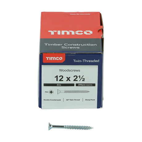 200 x TIMCO Twin-Threaded Countersunk Silver Woodscrews - 12 x 2 1/2