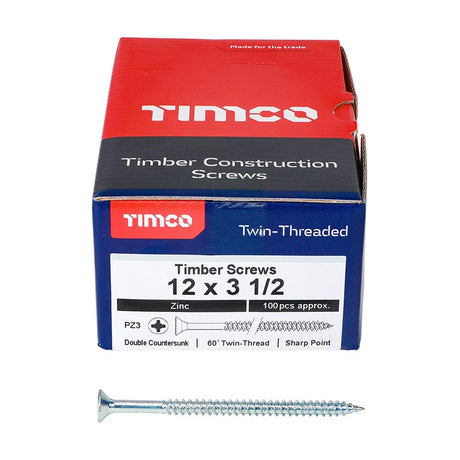 100 x TIMCO Twin-Threaded Countersunk Silver Woodscrews - 12 x 3 1/2