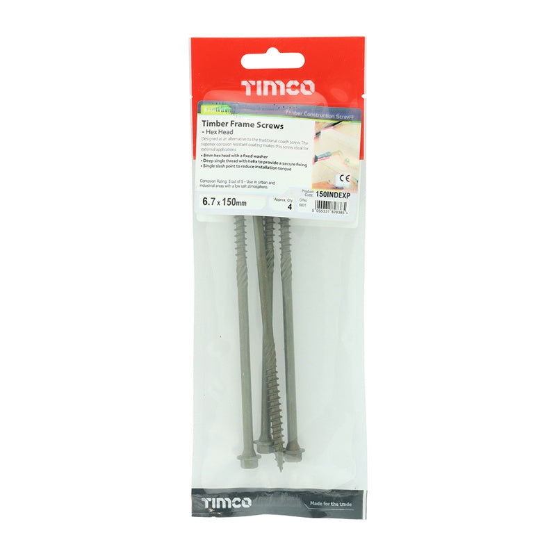 4 x TIMCO Timber Screws Hex Flange Head Exterior Green - 6.7 x 150