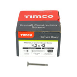 200 x TIMCO Self-Drilling Cement Board Countersunk Exterior Silver Screws - 4.2 x 42