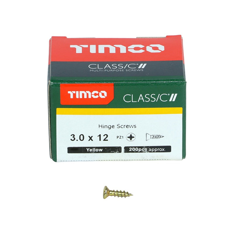 200 x TIMCO Classic Multi-Purpose Reduced Head Countersunk Gold Piano Hinge Woodscrews - 3.0 x 12