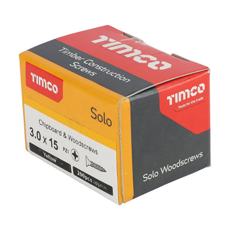 200 x TIMCO Solo Countersunk Gold Woodscrews - 3.0 x 15