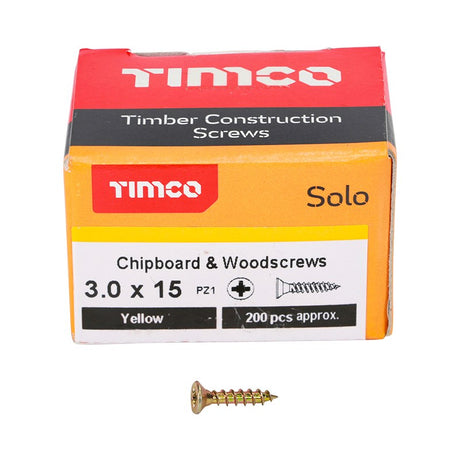 200 x TIMCO Solo Countersunk Gold Woodscrews - 3.0 x 15