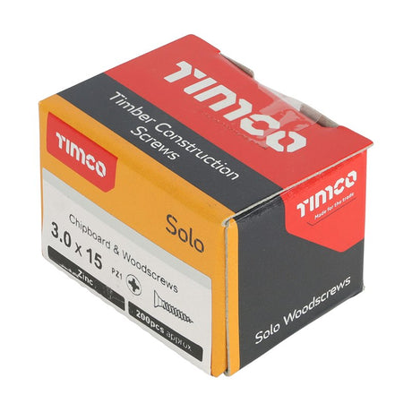 200 x TIMCO Solo Countersunk Silver Woodscrews - 3.0 x 15