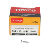 200 x TIMCO Solo Countersunk Silver Woodscrews - 3.0 x 15