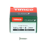 200 x TIMCO Classic Multi-Purpose Reduced Head Countersunk Nickel Piano Hinge Woodscrews - 3.0 x 16