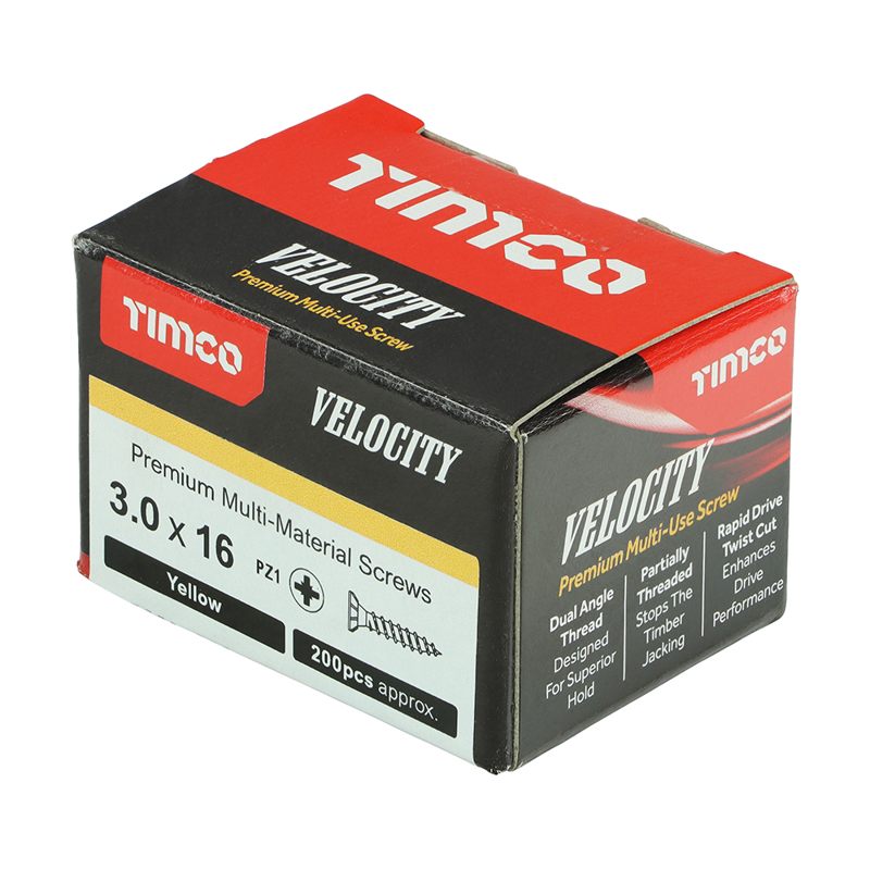 200 x TIMCO Velocity Premium Multi-Use Countersunk Gold Woodscrews - 3.0 x 16