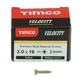 200 x TIMCO Velocity Premium Multi-Use Countersunk Gold Woodscrews - 3.0 x 16