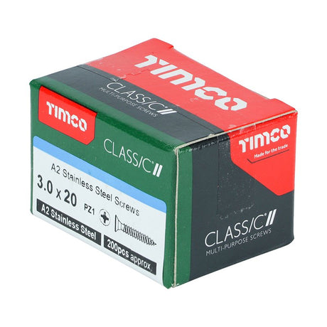 200 x TIMCO Classic Multi-Purpose Countersunk A2 Stainless Steel Woodcrews - 3.0 x 20