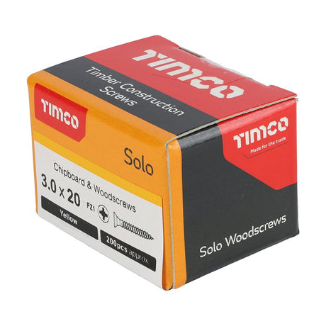 200 x TIMCO Solo Countersunk Gold Woodscrews - 3.0 x 20