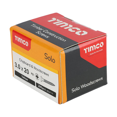 200 x TIMCO Solo Countersunk Gold Woodscrews - 3.0 x 20