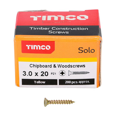 200 x TIMCO Solo Countersunk Gold Woodscrews - 3.0 x 20