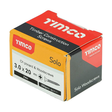 200 x TIMCO Solo Countersunk Silver Woodscrews - 3.0 x 20