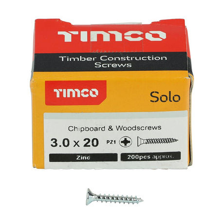 200 x TIMCO Solo Countersunk Silver Woodscrews - 3.0 x 20