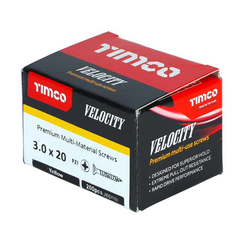 200 x TIMCO Velocity Premium Multi-Use Countersunk Gold Woodscrews - 3.0 x 20