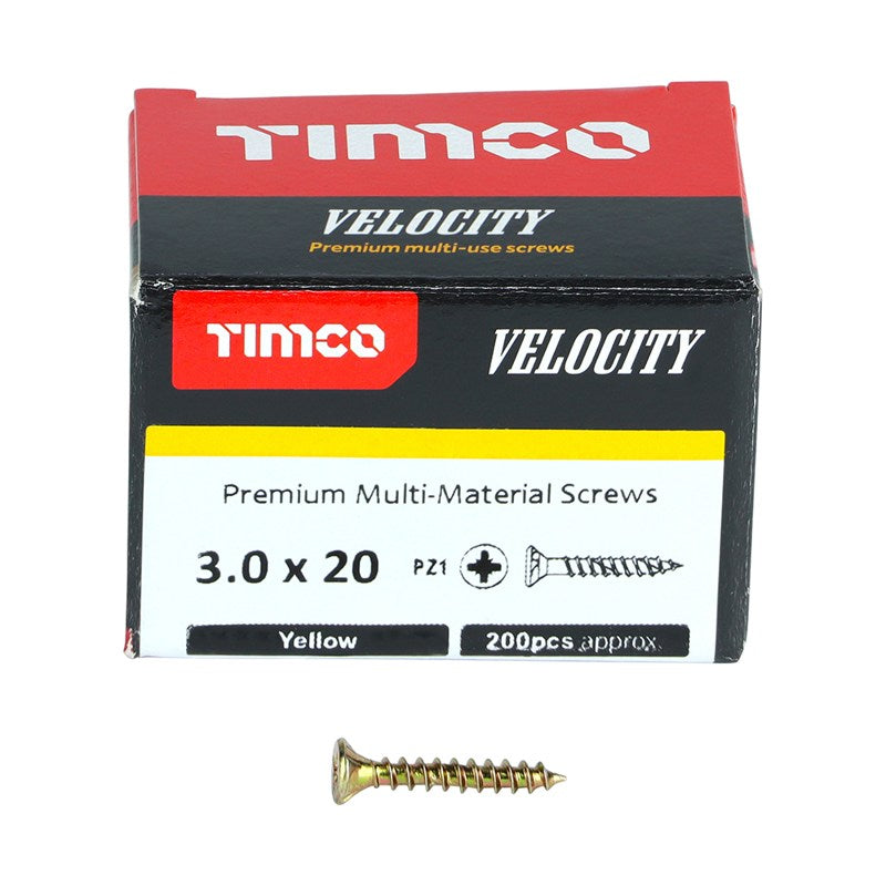 200 x TIMCO Velocity Premium Multi-Use Countersunk Gold Woodscrews - 3.0 x 20