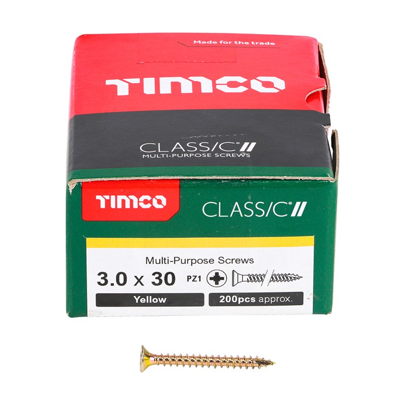 200 x TIMCO Classic Multi-Purpose Countersunk Gold Woodscrews - 3.0 x 30