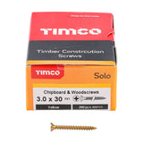 200 x TIMCO Solo Countersunk Gold Woodscrews - 3.0 x 30