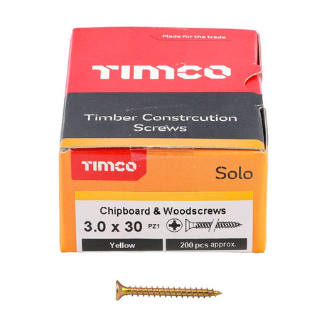 200 x TIMCO Solo Countersunk Gold Woodscrews - 3.0 x 30